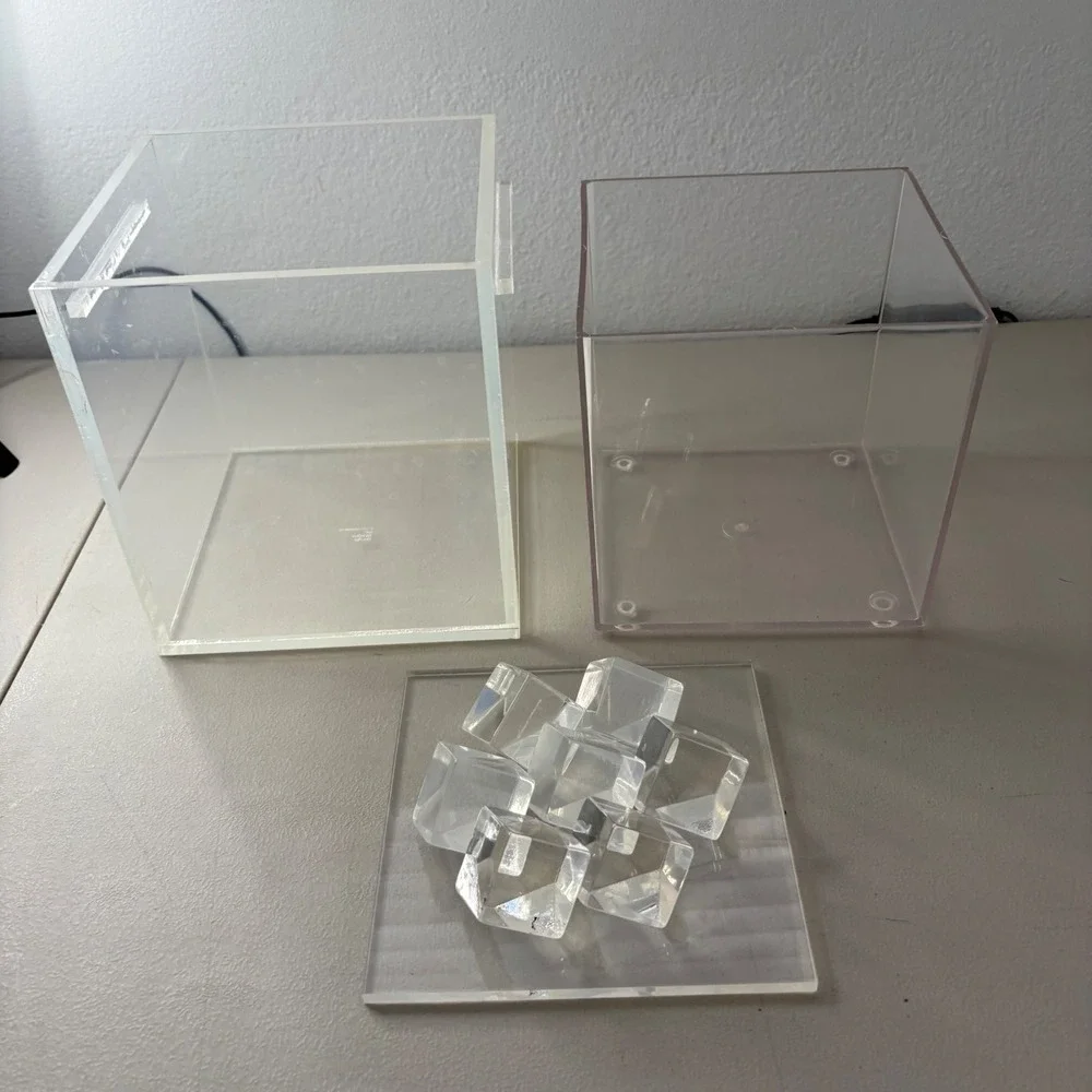 VTG Acrylic Designs Inc Clear Lucite Ice Bucket Square Double Wall Faux Ice Lid